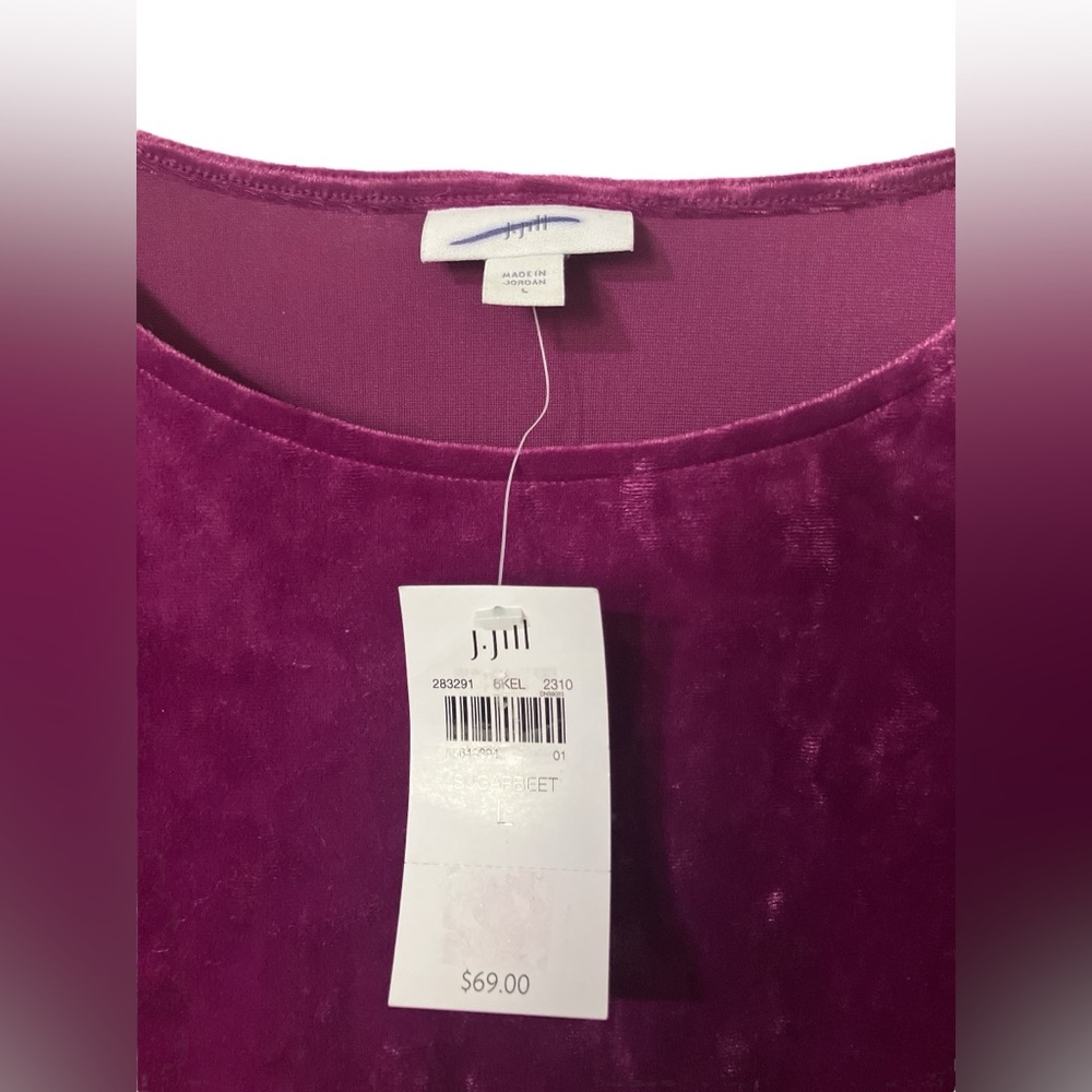 J Jill New with Tags Crushed Velvet Top Size L Holiday Raspberry Pink Purple - Picture 3 of 5